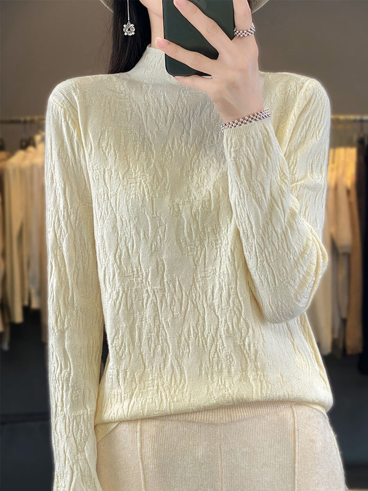 Damen Strukturierter Feinstrick-Pullover mit kurzem Stehkragen und Crinkle-Optik Echoarchiv