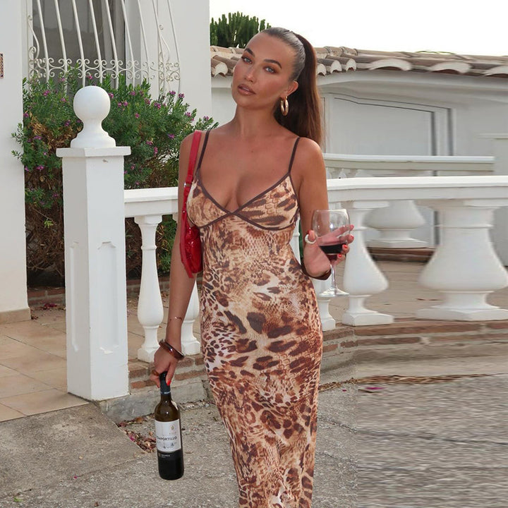 Damen figurbetontes Maxikleid mit tierischem Muster Echo Archiv