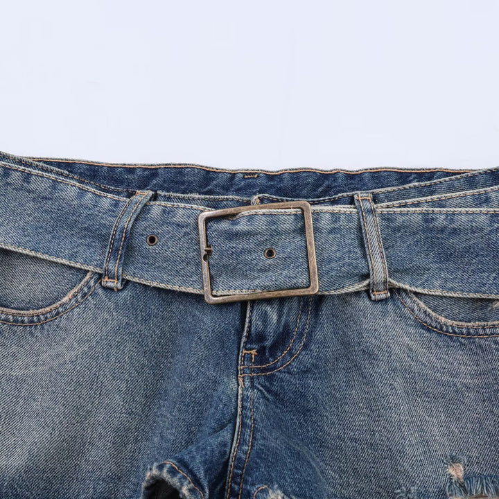 Damen modische Destroyed Denim-Shorts mit verstellbarem Gürtel Echo Archiv