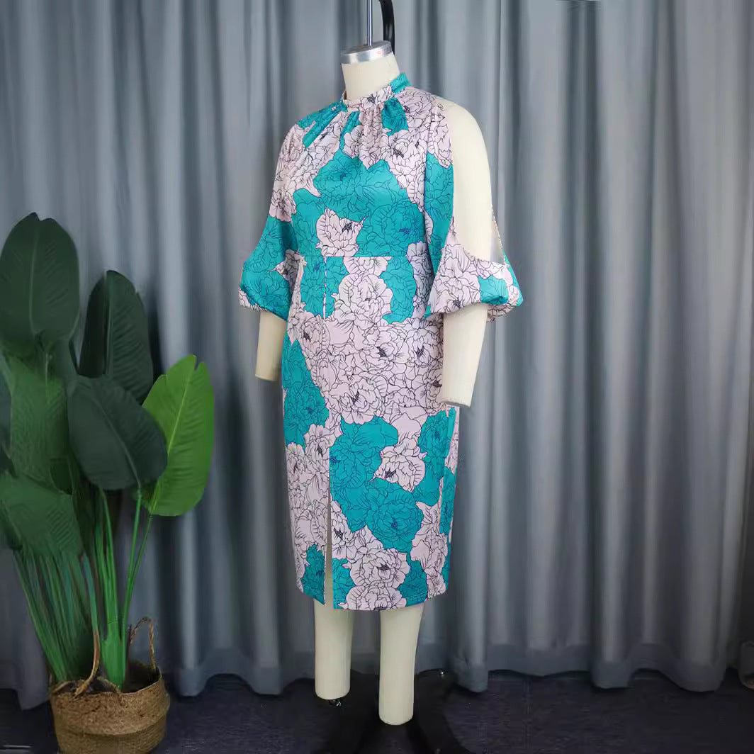 Damen elegantes Wickelkleid mit floralem Muster und modischen Cut-Out-Ärmeln Echo Archiv