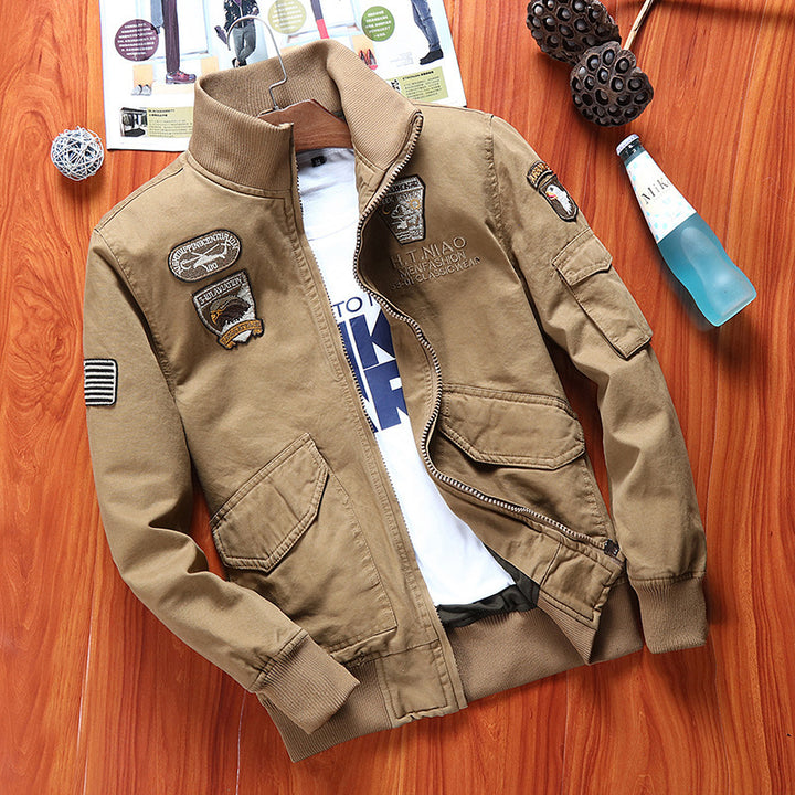 Herren Canvas-Fliegerblouson mit Frontklappentaschen, Ärmeltasche und Rippbündchen Echoarchiv
