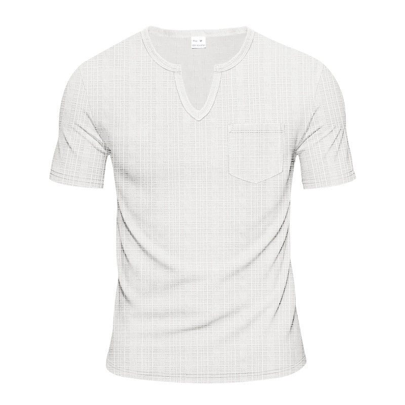 Herren Kurzarm-Henley-T-Shirt mit modernem V-Ausschnitt und praktischer Brusttasche Echoarchiv