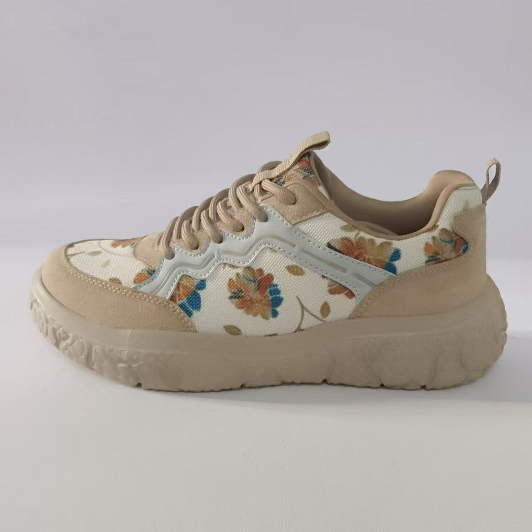 Damen nan modische Plateau-Sneaker mit floralem Canvasmuster und Velourslederbesatz Echo Archiv