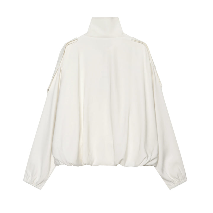 Damen oversized Kurzjacke mit hohem Stehkragen Druckknopffront und aufgesetzter Ärmeltasche – Célinea