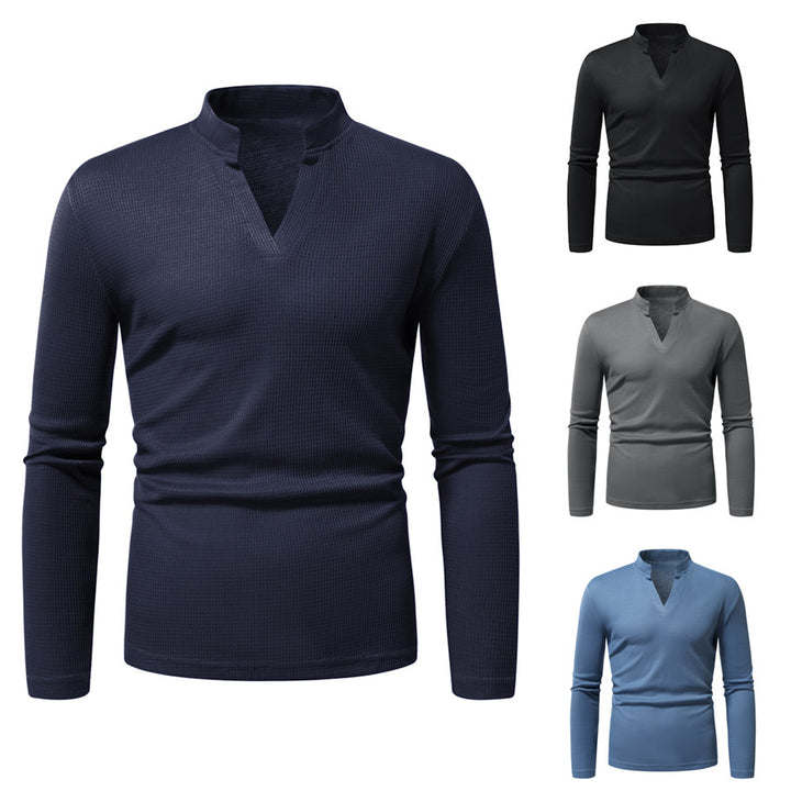 Herren Langarm-Henley-Shirt mit strukturierter Oberfläche Echoarchiv