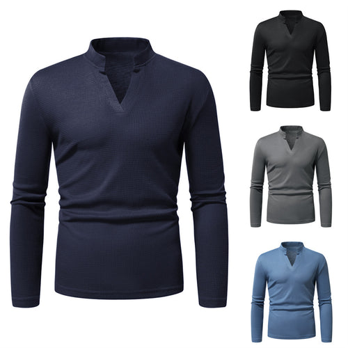 Herren Thermisches Waffel-Strickshirt mit Stehkragen und V‑Ausschnitt Echo Archiv