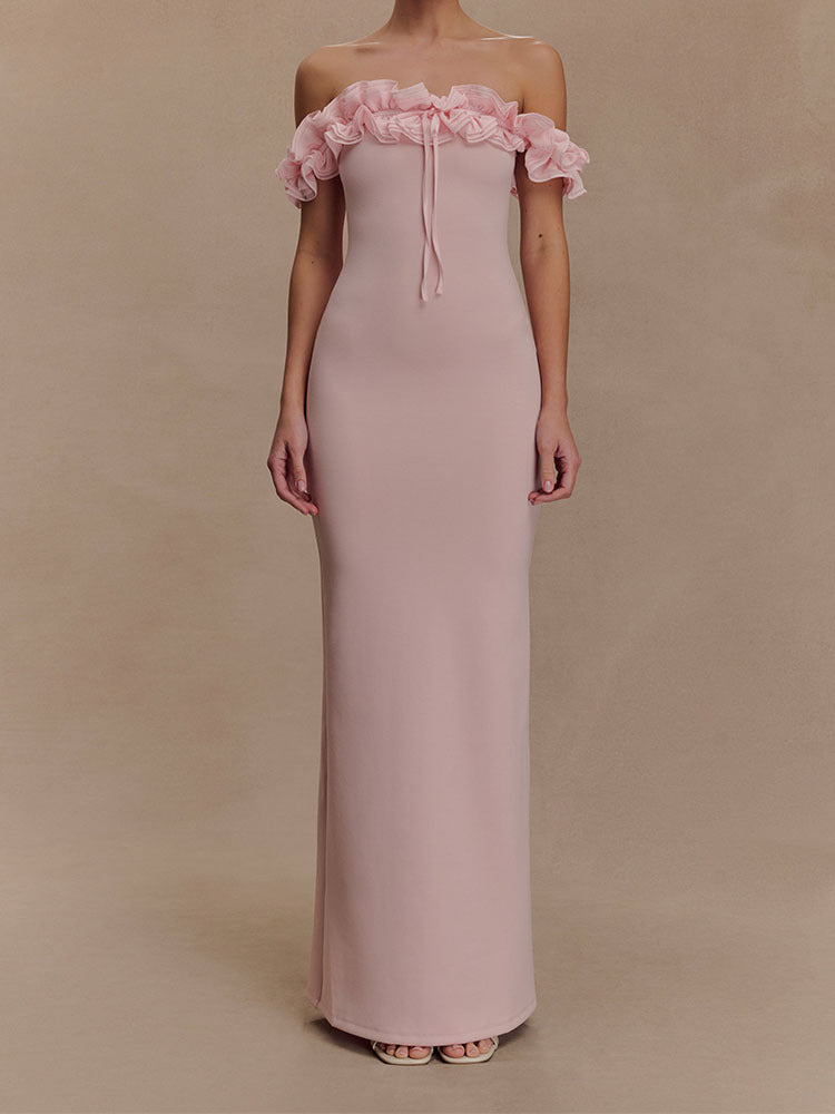 Damen Elegantes, schulterfreies Maxikleid mit Rüschendetails Echo Archiv