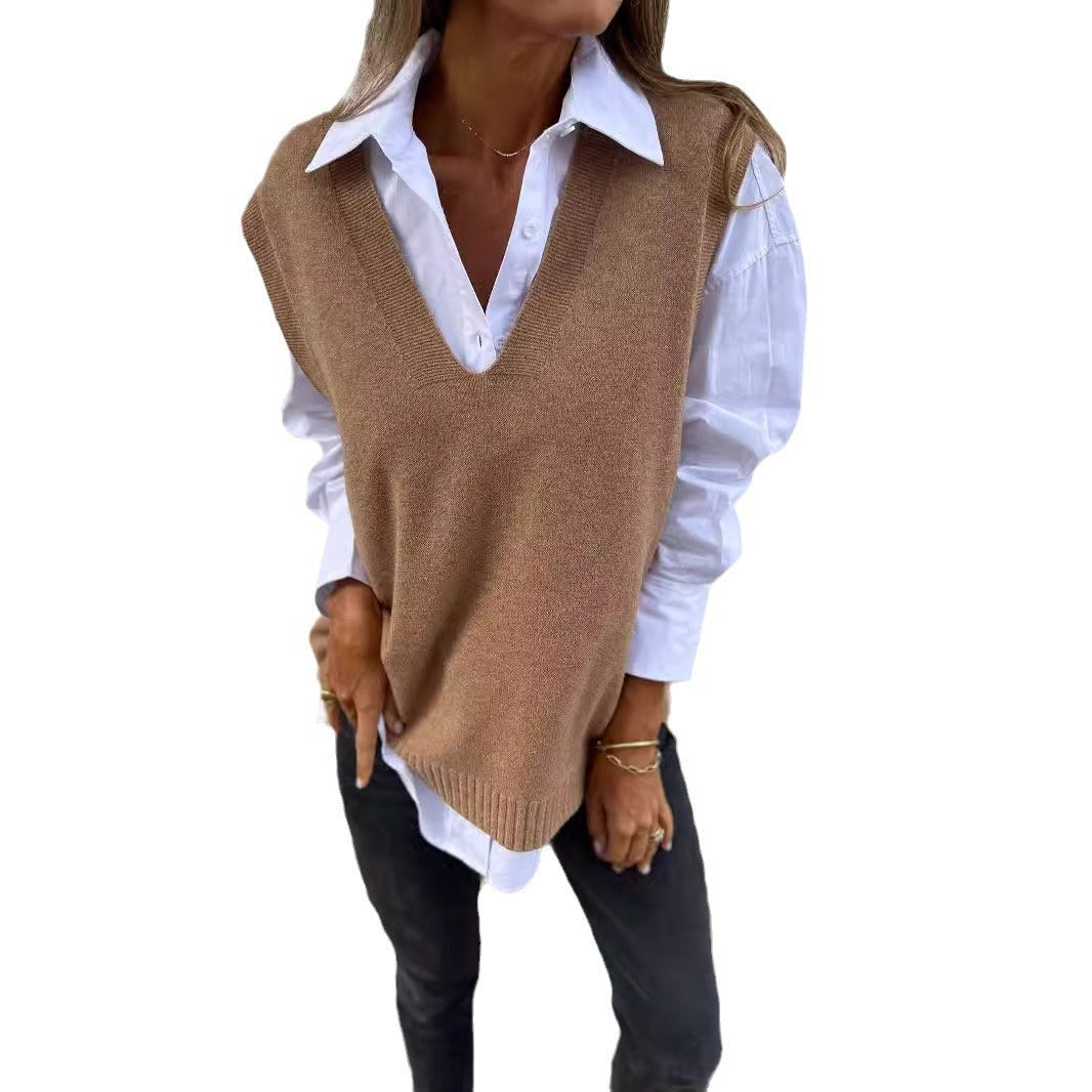 Damen lässiger Strickpullover mit V-Ausschnitt Echoarchiv