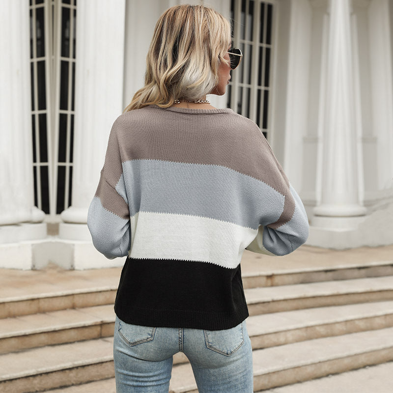 Damen Colorblock-Feinstrickpullover mit überschnittener Schulter und lässiger Passform Echoarchiv