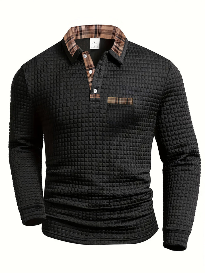 Herren Langarm Poloshirt mit strukturiertem Design und modischem Karokol Echoarchiv