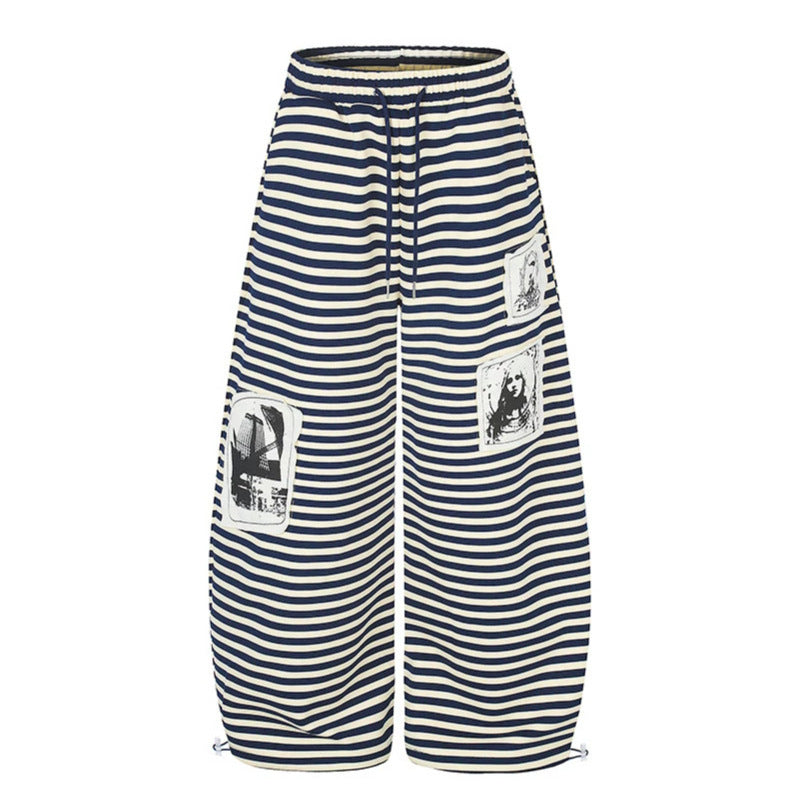 Damen Weite Palazzo-Loungehose mit hohem Komfortbund, Tunnelzug und Fotopatch-Details Echoarchiv