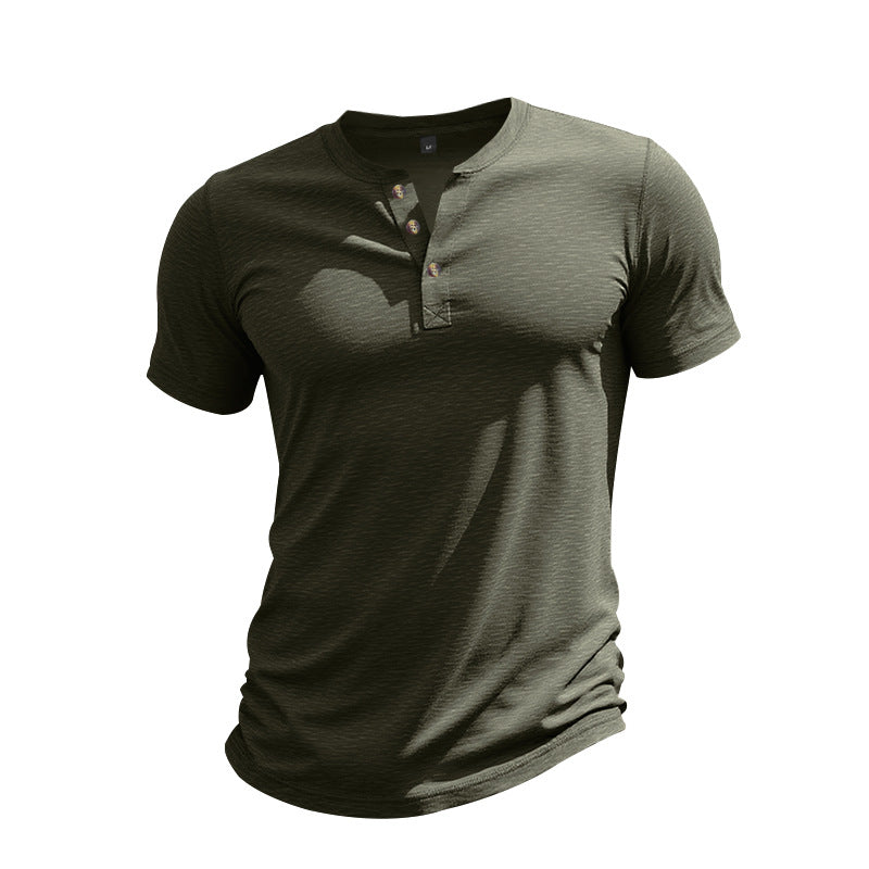 Herren Kurzarm-Henley-T-Shirt aus weicher Baumwolle mit dekorativer Knopfleiste Echoarchiv