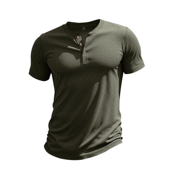 Herren Kurzarm-Henley-T-Shirt aus weicher Baumwolle mit dekorativer Knopfleiste Echoarchiv