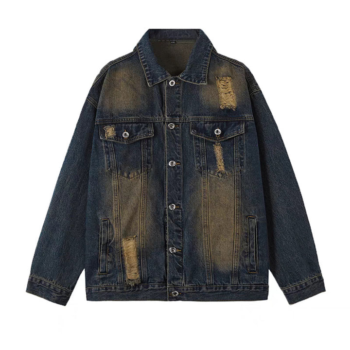 Herren Oversized Jeansjacke mit Used-Waschung und Destroy-Details Echoarchiv