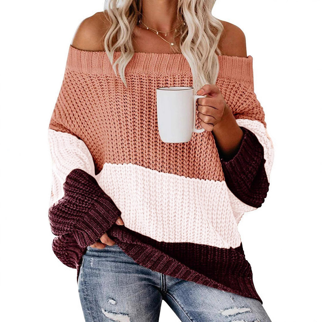 Damen Schulterfreier Oversize Blockstreifen Strickpullover Echo Archiv
