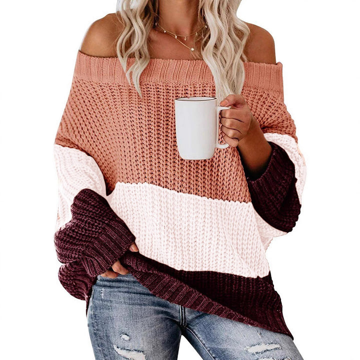 Damen Schulterfreier Oversize Blockstreifen Strickpullover Echo Archiv