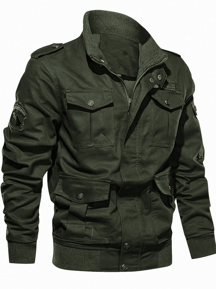 Herren Fieldjacke im Military-Stil mit Mehrfach-Taschen und Strickkragen Echoarchiv