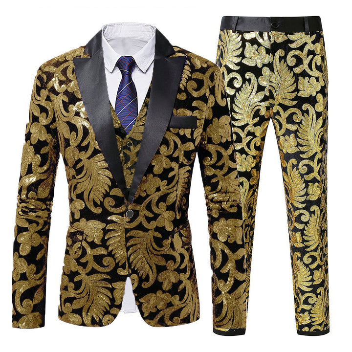 Herren elegantes Pailletten-Anzugset mit floralem Muster Echoarchiv