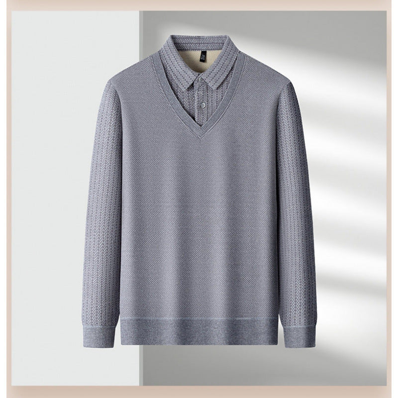 Herren Feinstrick-Pullover mit V-Ausschnitt und integriertem Polokragen Echoarchiv