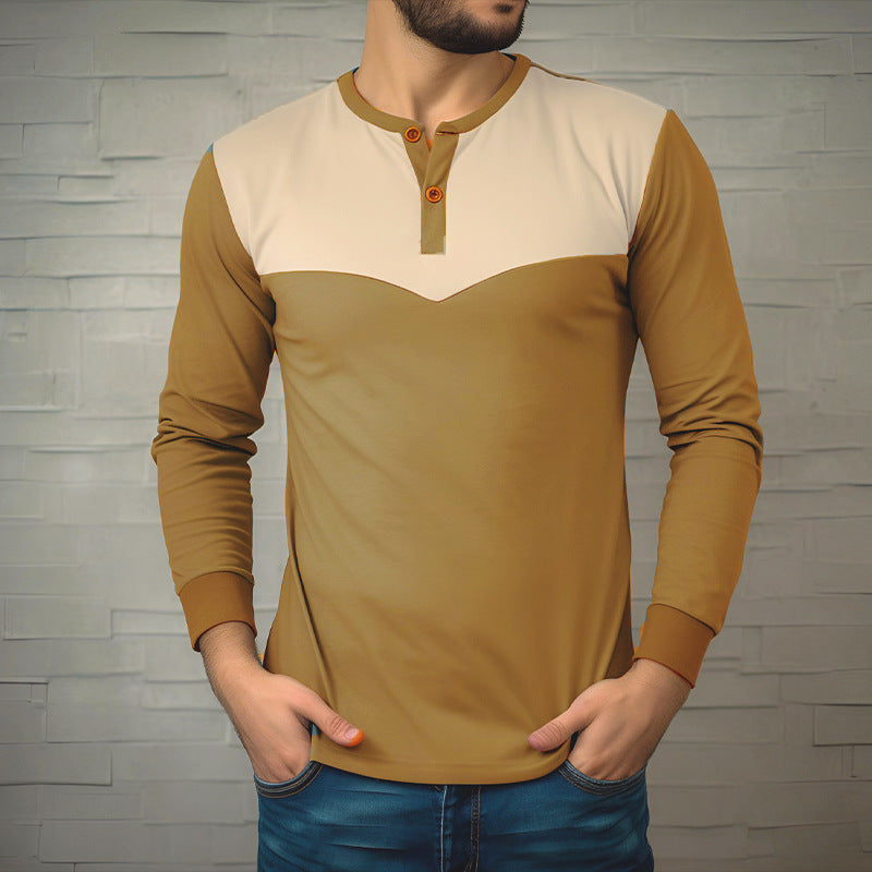 Herren Langarm-Henley-Shirt mit kontrastierenden Akzenten Echoarchiv