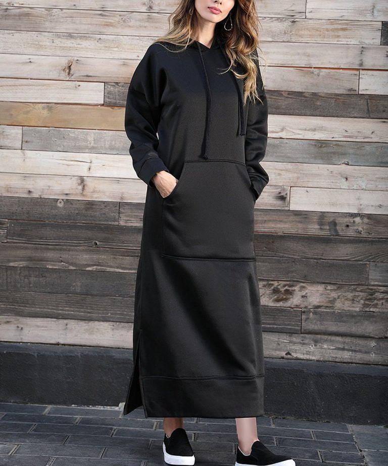 Damen nan langes Kapuzen-Sweatkleid mit Kängurutasche, Seitenschlitzen und lockerer Oversize-Passform Echo Archiv
