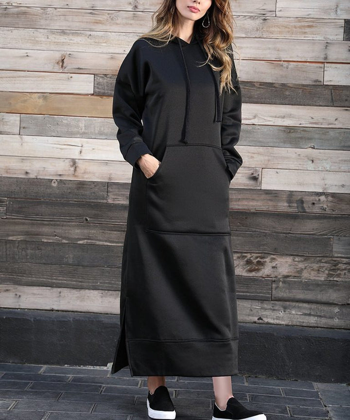 Damen nan langes Kapuzen-Sweatkleid mit Kängurutasche, Seitenschlitzen und lockerer Oversize-Passform Echo Archiv