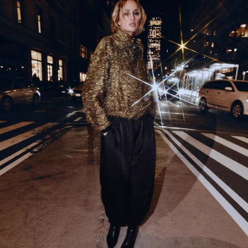 Damen Kurz geschnittener Bouclé-Blouson mit Metallic-Effekt und durchgehendem Reißverschluss Echo Archiv