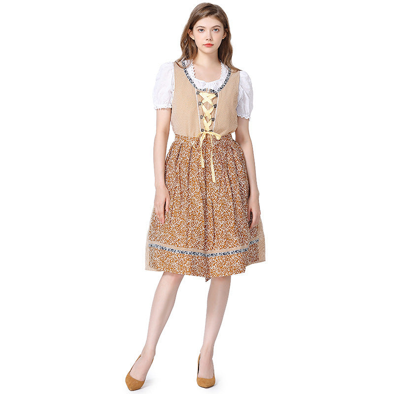 Damen nan traditionelles Oktoberfest Dirndlkleid mit Spitzenbluse, verstellbarer Korsettschnürung und geblümter Schürze Echo Archiv