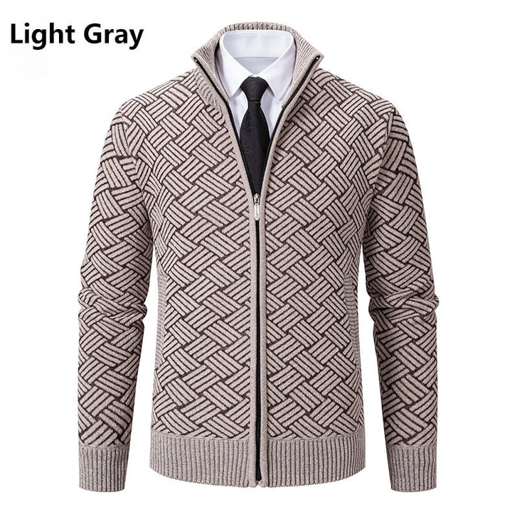 Herren Strick-Zipjacke mit geometrischem Strukturmuster und Stehkragen Echo Archiv