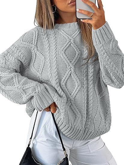 Damen Oversize-Zopfmuster-Pullover aus grobem Strick – Mavelle