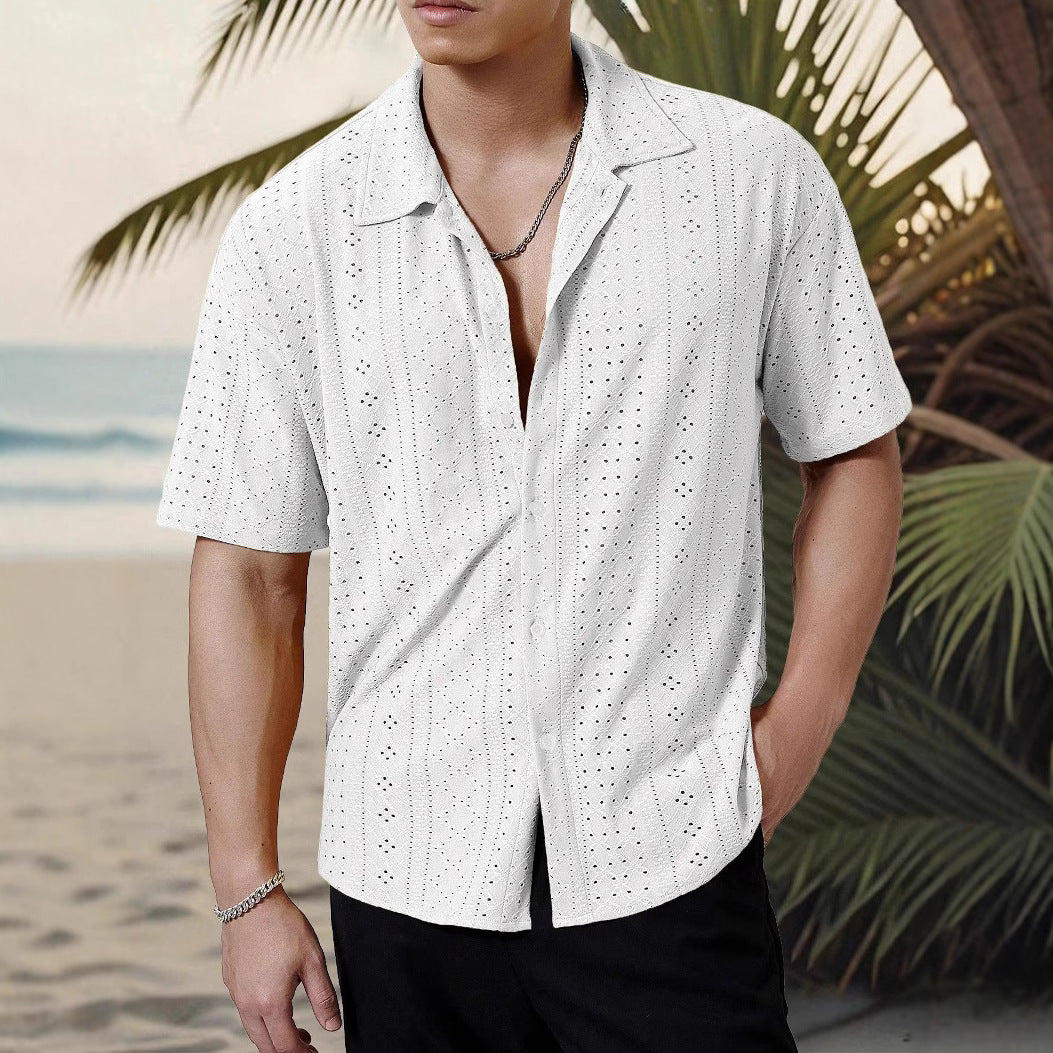 Herren Kurzarmhemd mit strukturiertem Design und atmungsaktivem Material Echoarchiv