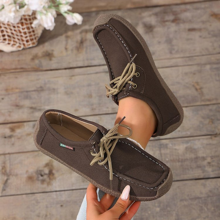 Damen Canvas-Mokassin-Slipper mit Schnürung und gepolsterter Komfortsohle – Lioré