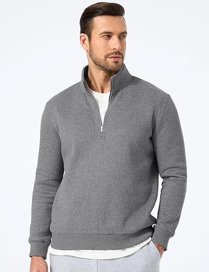 Herren nan halbzip Pullover aus schwerer Baumwollmischung mit hohem Stehkragen und gerippten Bündchen Echo Archiv