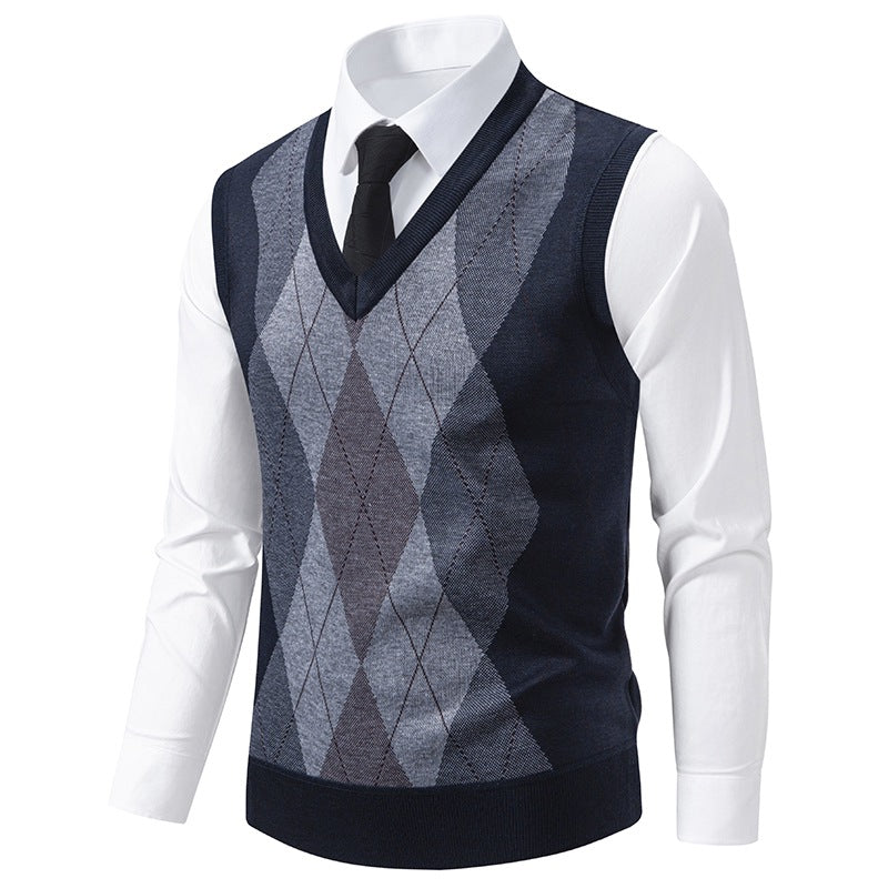 Herren V-Ausschnitt Strickpullover mit elegantem Rautenmuster Echoarchiv