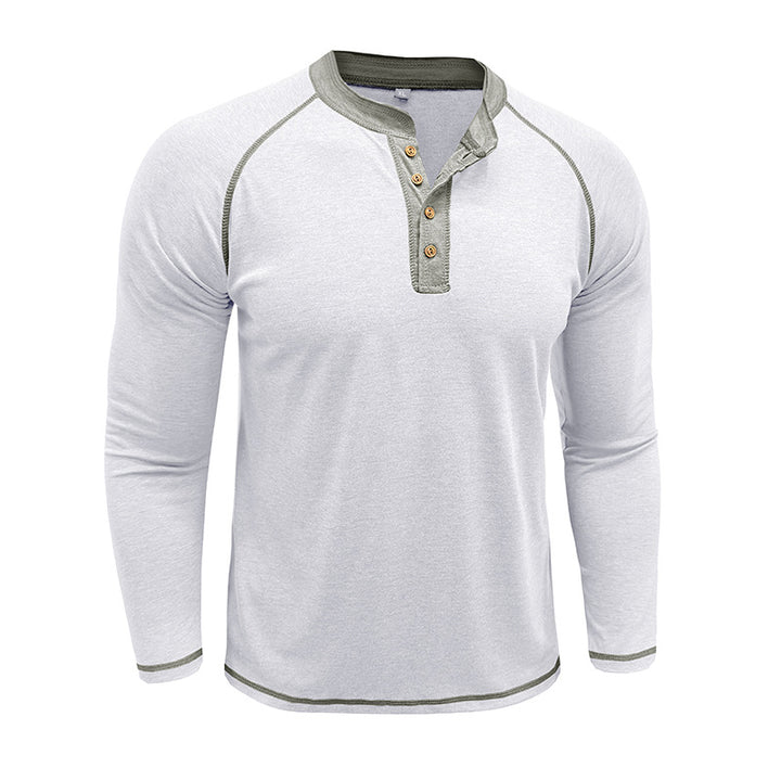 Herren Langarm-Henley-Shirt mit modernem Knopfdesign und Kontrastnähten Echoarchiv
