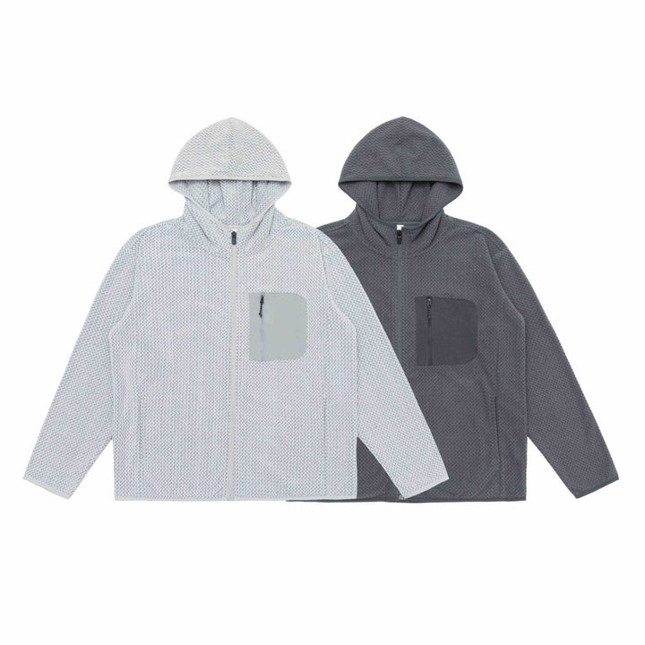 Unisex Strukturierte Kapuzenjacke mit durchgehendem Reißverschluss und Brustzippertasche Echoarchiv