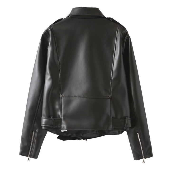 Damen Bikerjacke aus veganer Lederoptik mit Taillengürtel und asymmetrischem Reißverschluss Echoarchiv