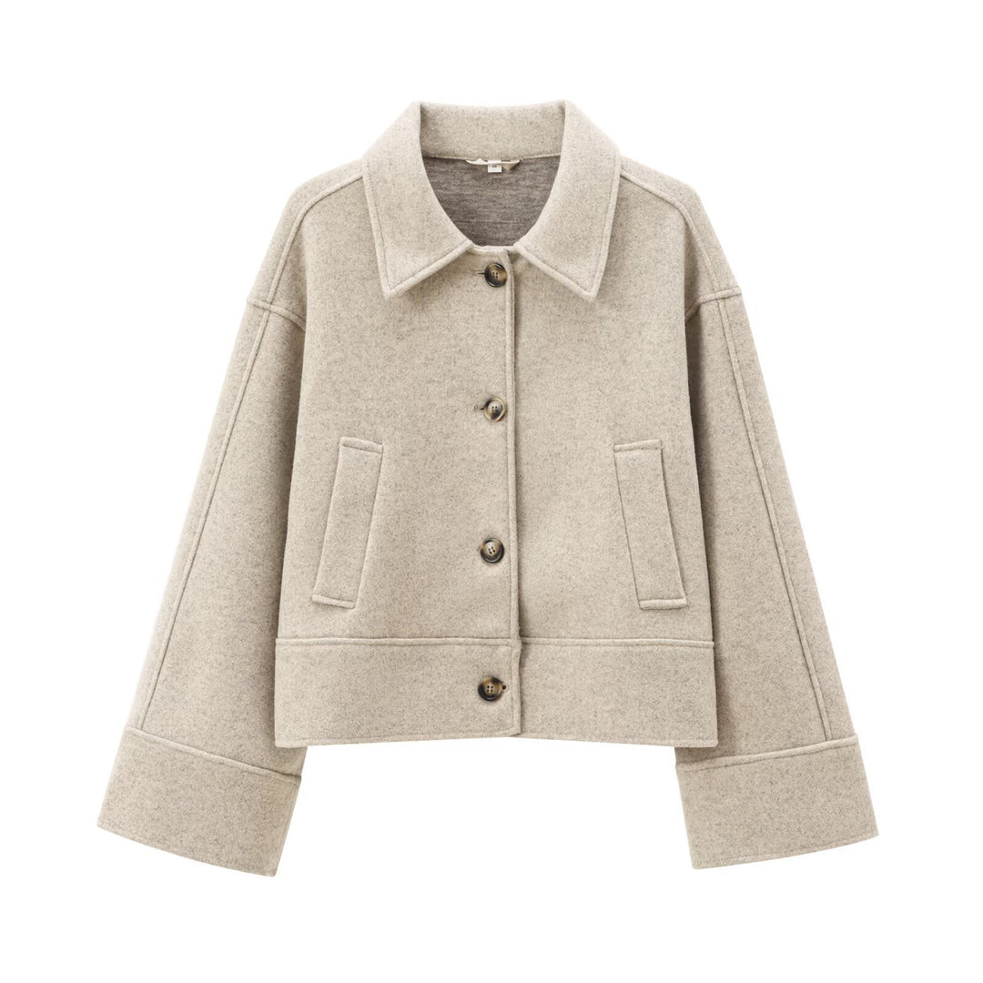 Damen Kurz geschnittene Wollmix-Boxyjacke mit überschnittener Schulter und Pattentaschen Echoarchiv