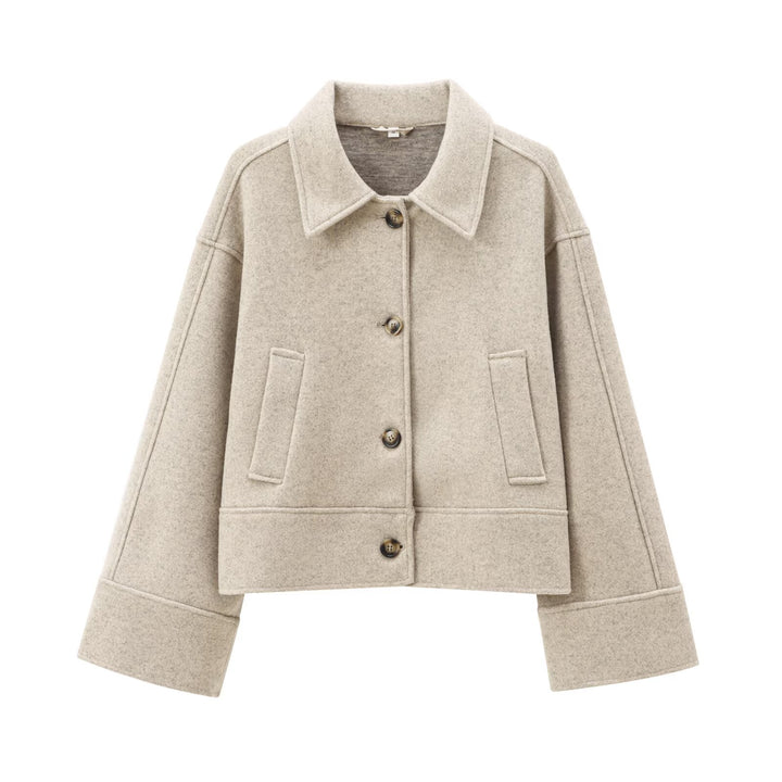 Damen Kurz geschnittene Wollmix-Boxyjacke mit überschnittener Schulter und Pattentaschen Echoarchiv