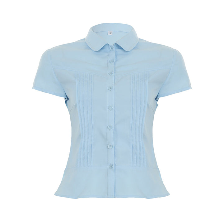 Damen Kurzarmbluse mit eleganten Falten und klarem Schnitt Echo Archiv