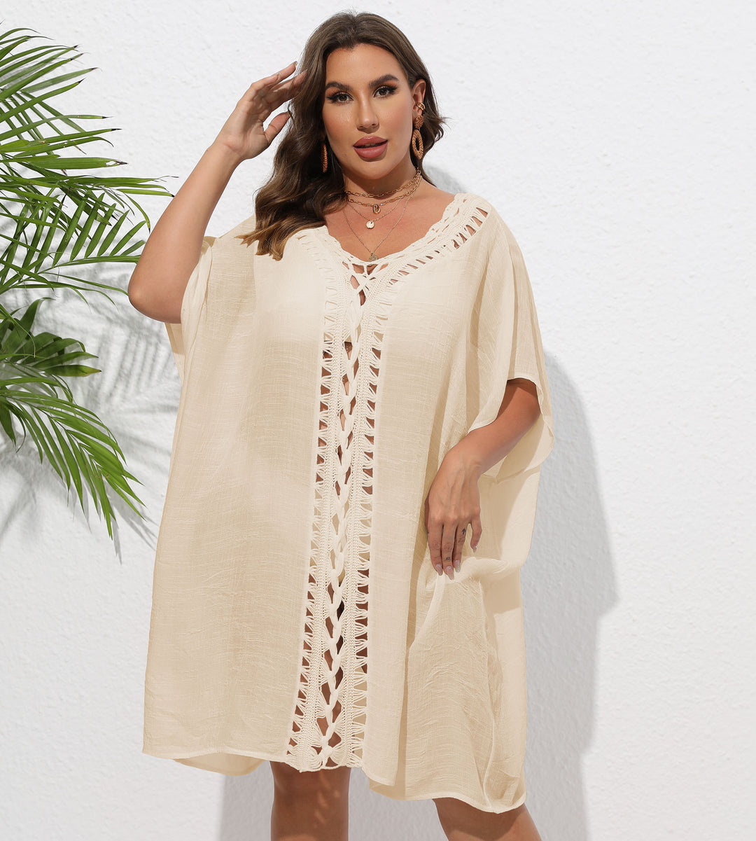 Damen Luftiger Strandkimono mit dekorativer Häkelspitze Echo Archiv