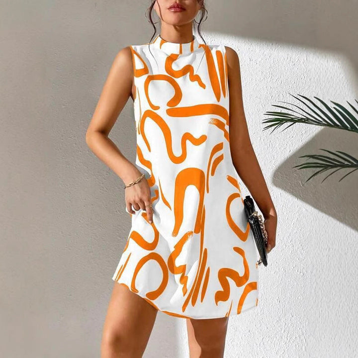 Damen A-linien Minikleid mit Echoarchivrnem grafischem Muster und Stehkragen Echoarchiv