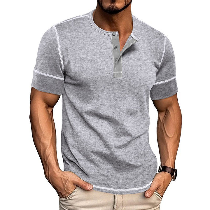 Herren Kurzarm Hemd mit modernem Henley-Kragen und stilvollen Kontrastnähten Echoarchiv