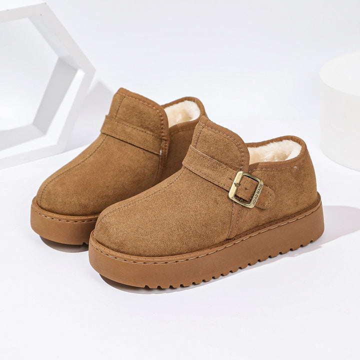 Damen Gefütterte Kurzschaft-Stiefel in Wildleder-Optik mit Plateau und Schnallenriemen Echoarchiv