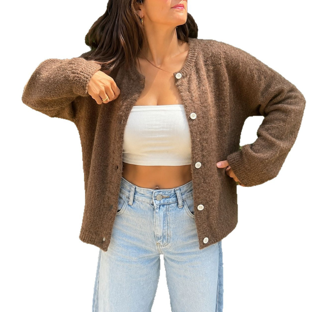 Damen kuscheliger Mohair-Cardigan mit Perlmuttknöpfen und oversized Passform – Veloura