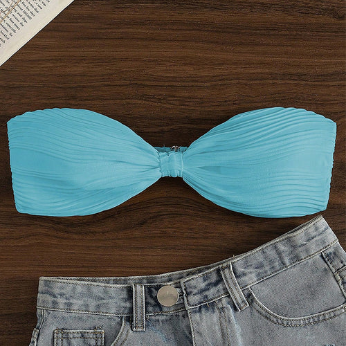Damen Bandeau-Bikini-Oberteil mit Plissee-Design Echo Archiv