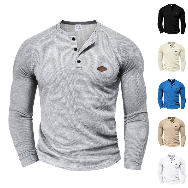 Herren nan strukturiertes Waffel-Henleyshirt mit Raglanärmeln, verstärkter Knopfleiste und figurbetontem Schnitt Echo Archiv