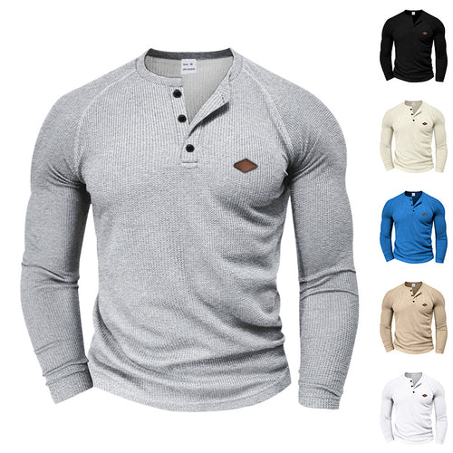 Herren nan strukturiertes Waffel-Henleyshirt mit Raglanärmeln, verstärkter Knopfleiste und figurbetontem Schnitt Echo Archiv