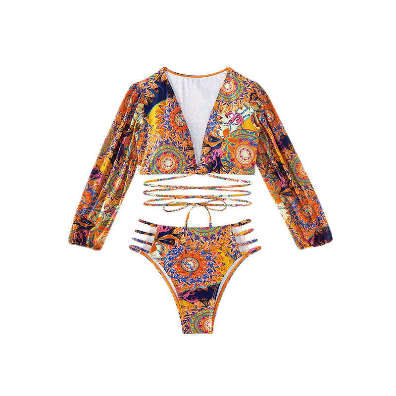 Damen Bikiniset mit langem Arm und verspielten Strapsen Echo Archiv