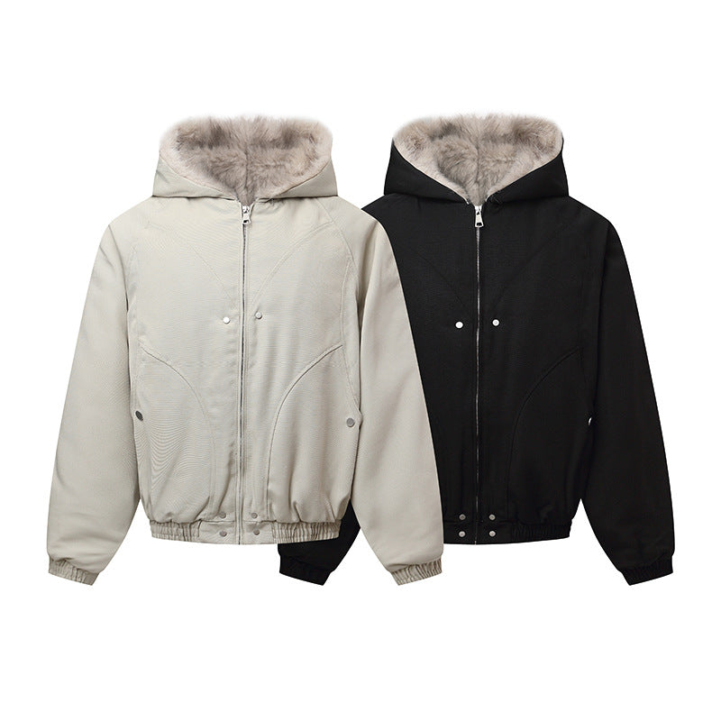 Unisex Kapuzenblouson mit wärmendem Teddyfutter, elastischem Saum und verdeckter Knopfleiste Echoarchiv